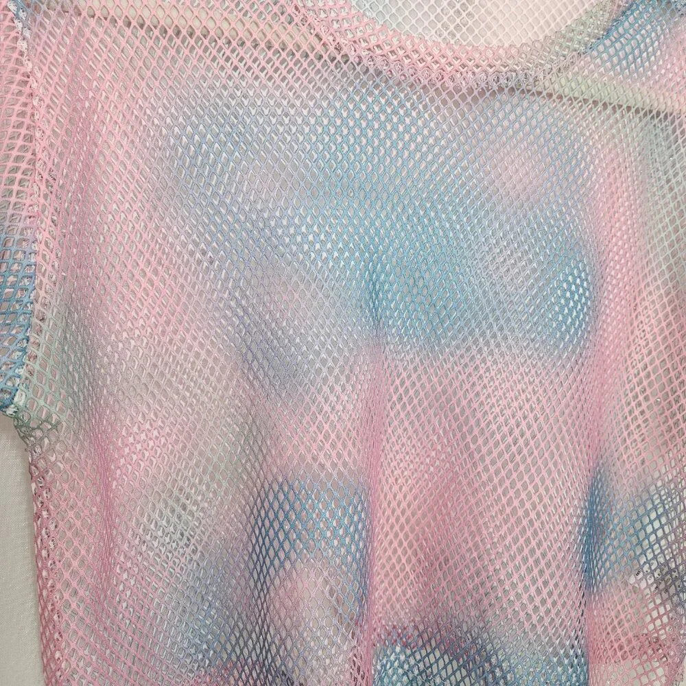 Pink & Blue Mesh Cropped Top - Picture 3 of 4